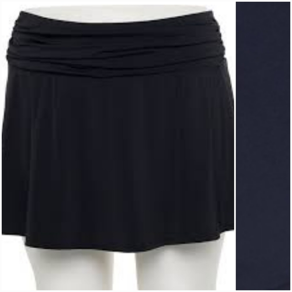 NEW! A SHORE FIT Navy Shirred Swim Cover-Up Skirt 22W.